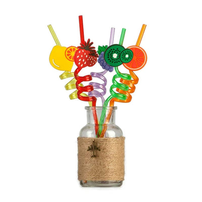 Pack Of 4 PCs Re-Usable Plastic Fruits Acrylic Drinking Straws