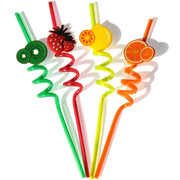 Pack Of 4 PCs Re-Usable Plastic Fruits Acrylic Drinking Straws