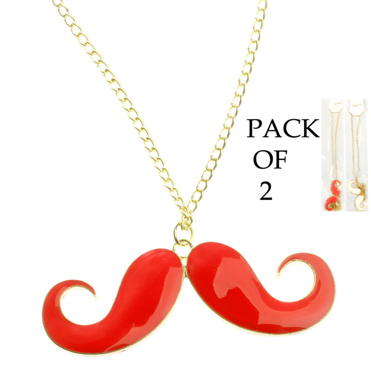 Chic Charm Set Of 2 Mustache Pendants With Golden Chains