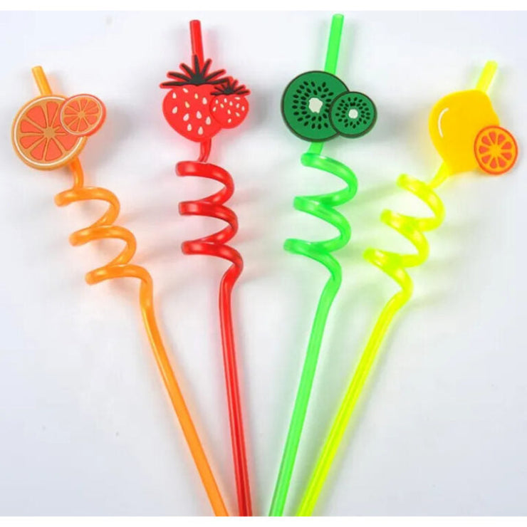 Pack Of 4 PCs Re-Usable Plastic Fruits Acrylic Drinking Straws