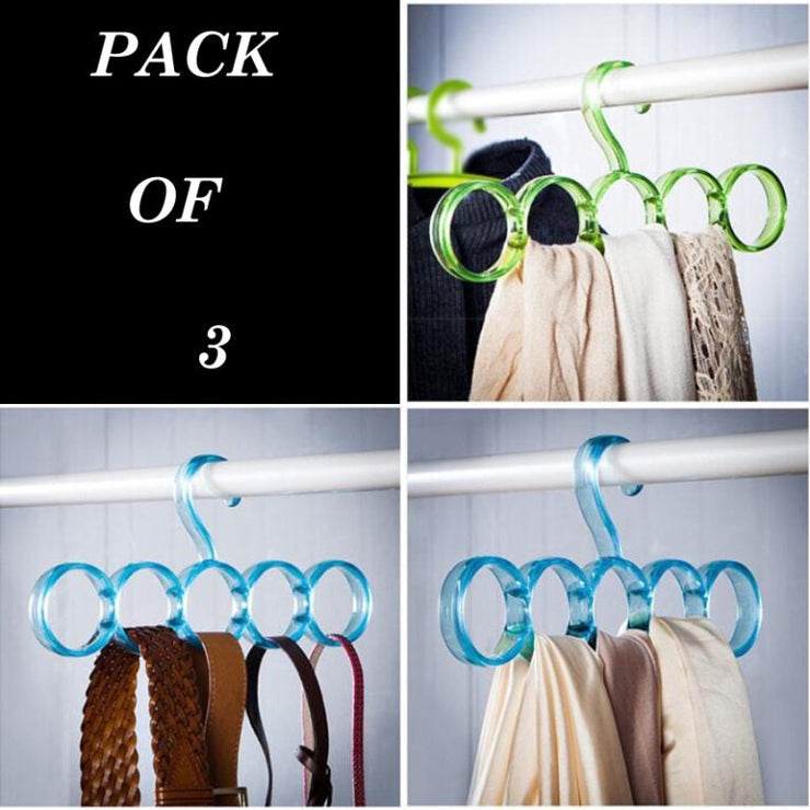 Pack Of 3 Eco-Friendly Five Hole Ring Rope Slots Holder Scarf Shawl Storage Hanger