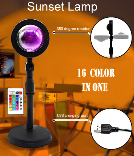 High-Efficiency USB Sunset Projector Lamp With 16-Color LED And Remote Control